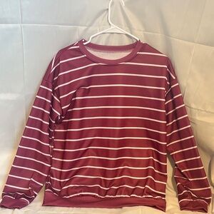 SHEIN Maroon & White Striped Crew Neck Sweater